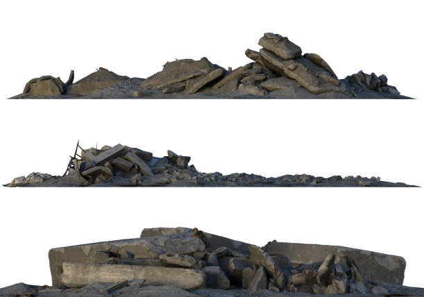 istock Heaps of rubble and debris isolated on white 3d illustration 858906360