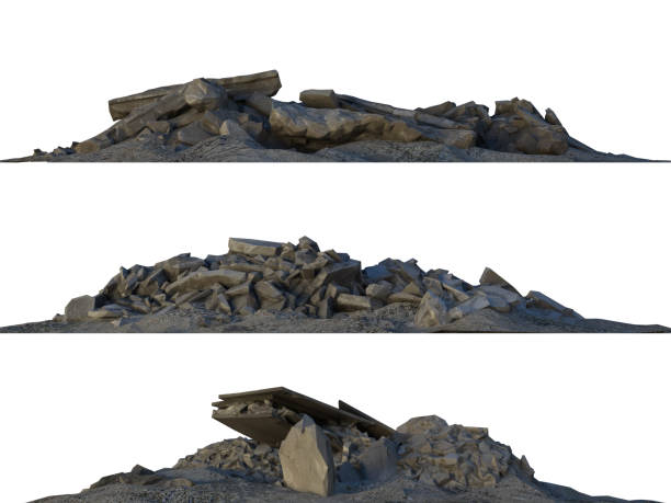 istock Heaps of rubble and debris isolated on white 3d illustration 858906478