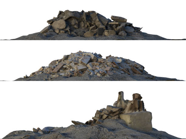 istock Heaps of rubble and debris isolated on white 3d illustration 858906590