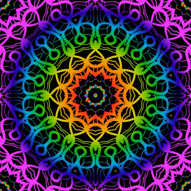 istock SEAMLESS BACKGROUND. Floral lace geometric ornament. black, rainbow color. vector. for print, fabric, wallpaper 858917218