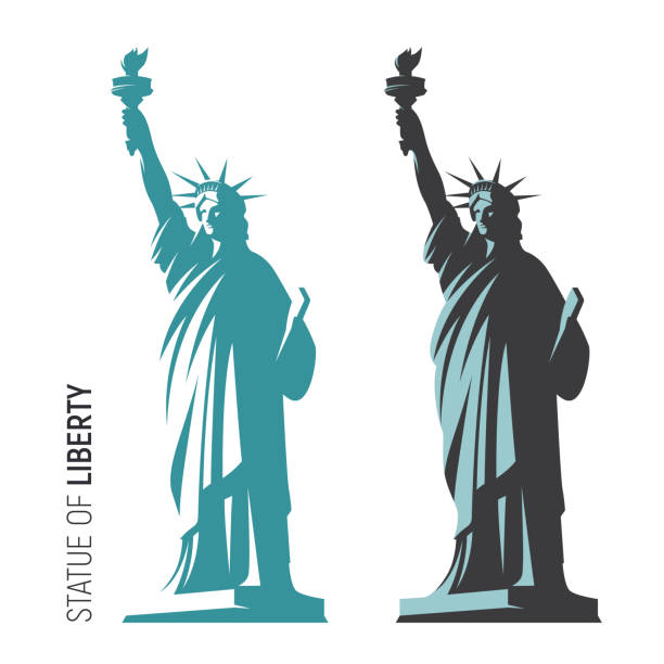 illustrazioni stock, clip art, cartoni animati e icone di tendenza di illustrazione vettoriale della statua della libertà a new york - statue