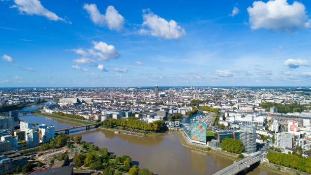 Aerial photography of Nantes city Aerial view of Nantes city center in Loire Atlantique nantes photos stock pictures, royalty-free photos & images