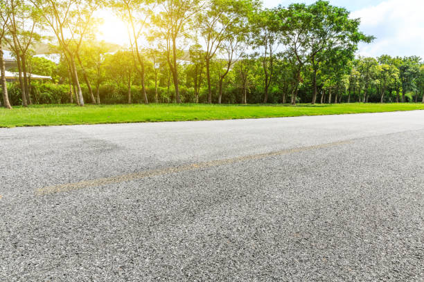 istock Asphalt road and green woods under the blue sky 858931814