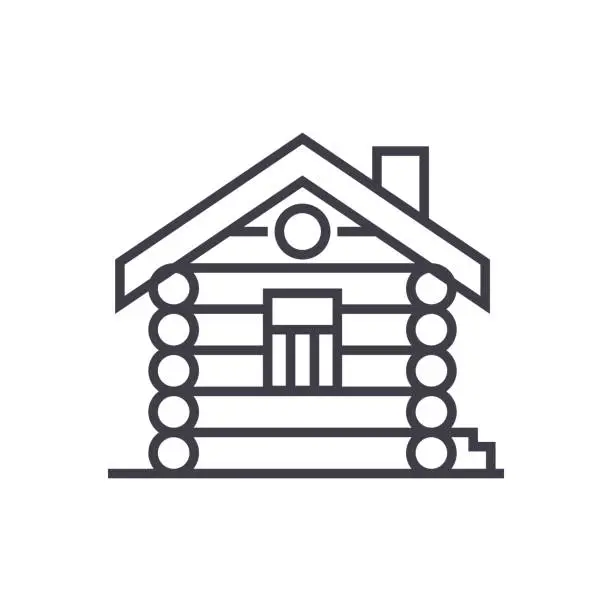 Vector illustration of house,cabin,wood house vector line icon, sign, illustration on background, editable strokes