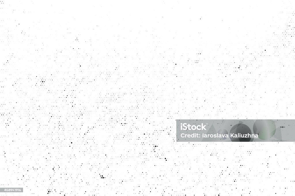 Superposición de textura vector semitono negro sutil. Fondo blanco salpicaduras abstracta monocromática. Telón de fondo de grunge áspero blanco y negro con grano. Punto y círculo efecto sucio. - arte vectorial de Con textura libre de derechos