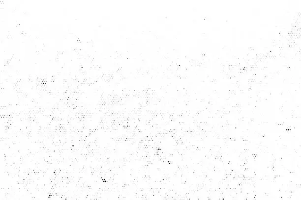 Vector illustration of Subtle black halftone vector texture overlay. Monochrome abstract splattered white background. Dotted grain black and white gritty grunge backdrop. Dot and circle dirty effect.