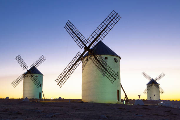 istock Illuminated traditional windmills at rising 858942384