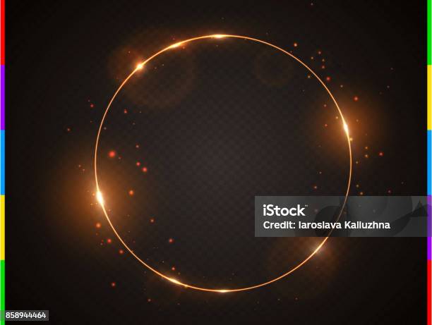 Vector Golden Frame With Light Effect Flare And Sparks Shining Round Christmas Banner Glow Ring Isolated On Black Transparent Background Vector Illustration Stock Illustration - Download Image Now
