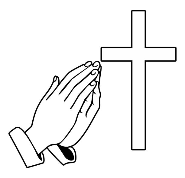 손 및 정통 십자가 기도 - praying human hand isolated religion stock illustrations