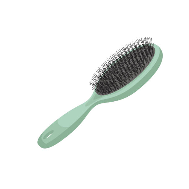 ilustrações, clipart, desenhos animados e ícones de escova de cabelo plástica verde na moda estilo por estilo de desenhos animados. vector make up e ilustração de cuidados do cabelo. - hairbrush