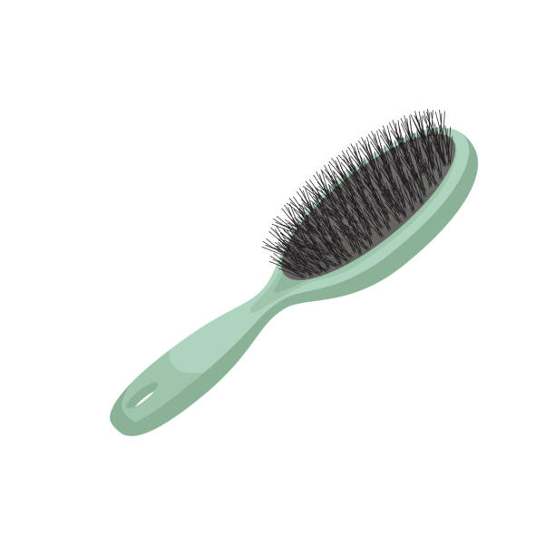 Cartoon trendy style green plastic hair brush for styling. Vector make up and hair care illustration. Cartoon trendy style green plastic hair brush for styling. Vector make up and hair care illustration. EPS10 + JPEG preview. hairbrush stock illustrations