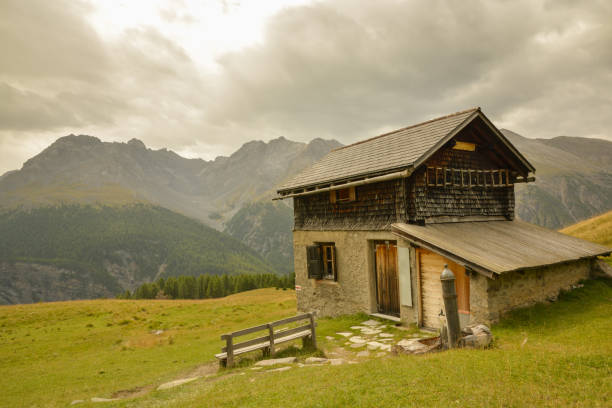 cabaña en los alpes suizos - shack european alps switzerland cabin fotografías e imágenes de stock