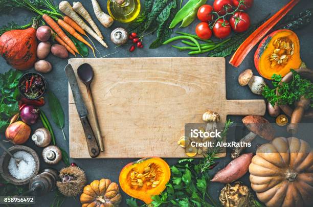 Autumn Vegetables Ingredients For Tasty Thanksgiving Or Christmas Dishes Stock Photo - Download Image Now