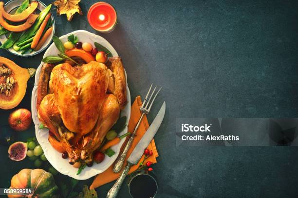 Roasted Turkey For Thanksgiving Day Stock Photo - Download Image Now - Thanksgiving - Holiday, Turkey - Bird, Turkey Meat