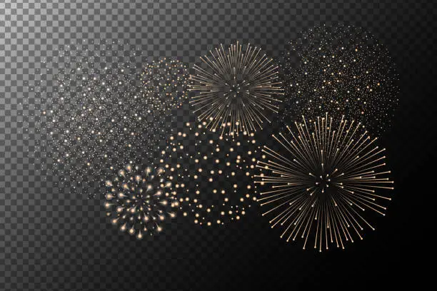 Vector illustration of Fireworks isolated on transparent background. Independence day concept. Festive and holidays background. Vector illustration