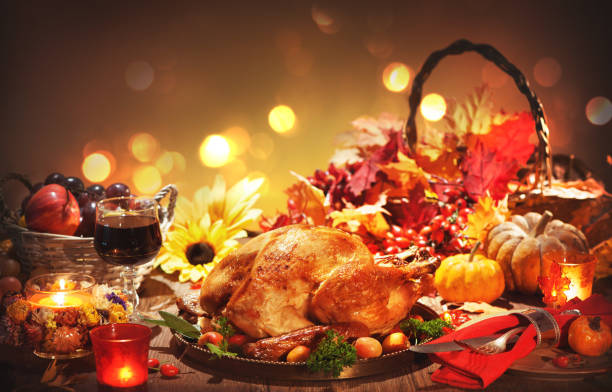 istock Roasted whole turkey on festive table for Thanksgiving Day 858959724