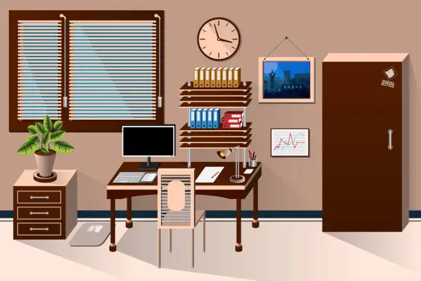 Vector illustration of Vector interior office room in classic style. Vector illustration