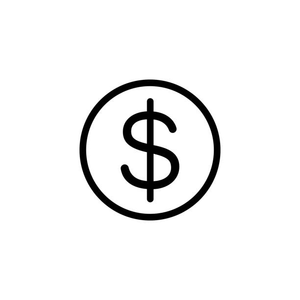 ilustraciones, imágenes clip art, dibujos animados e iconos de stock de línea monedas icono de fondo blanco - dollar sign