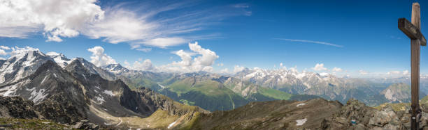 The view from the summit of a peak in the Swiss alps, panorama.