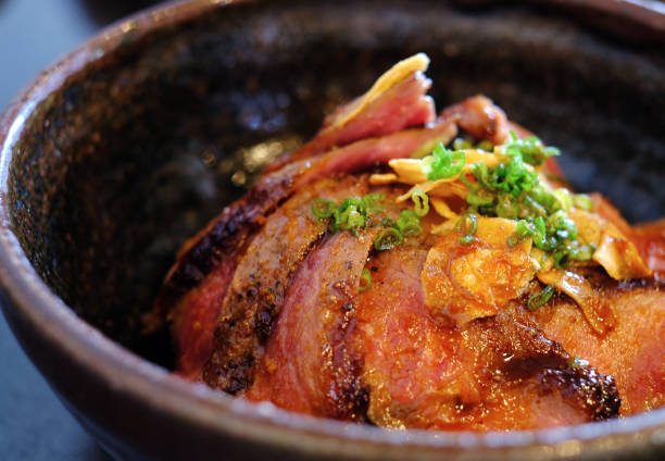 roasted wagyu beef with rice and onsen egg
