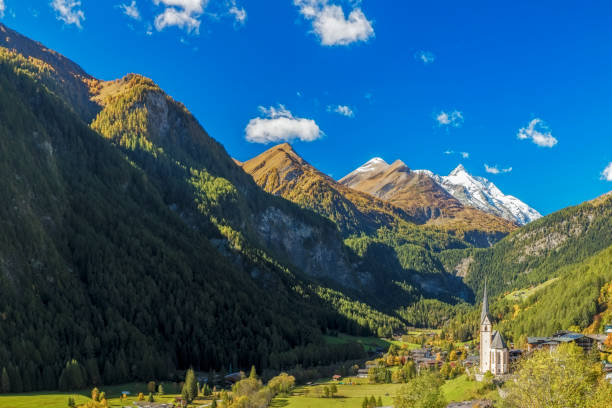 Heiligenblut town under the Grossglockner mountain in Hohe Tauern national park Church, European Alps, Falling, Famous Place, Grossglockner grossglockner stock pictures, royalty-free photos & images