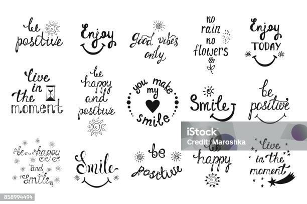 Vector Set Of Hand Drawn Calligraphy Phrases Positive Typography Design Stock Illustration - Download Image Now