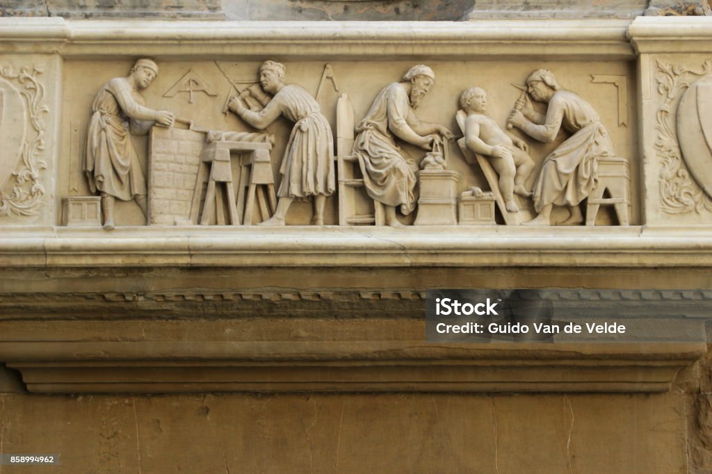 Firenze in Tuscany, Italy Sculpture at the wall of the Chiesa di Orsanmichele in Firenze Church Stock Photo