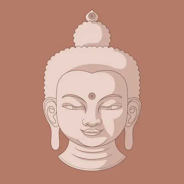 Vector illustration of Buddha Head n° 2 (Three tones, Terra-cotta Brown)