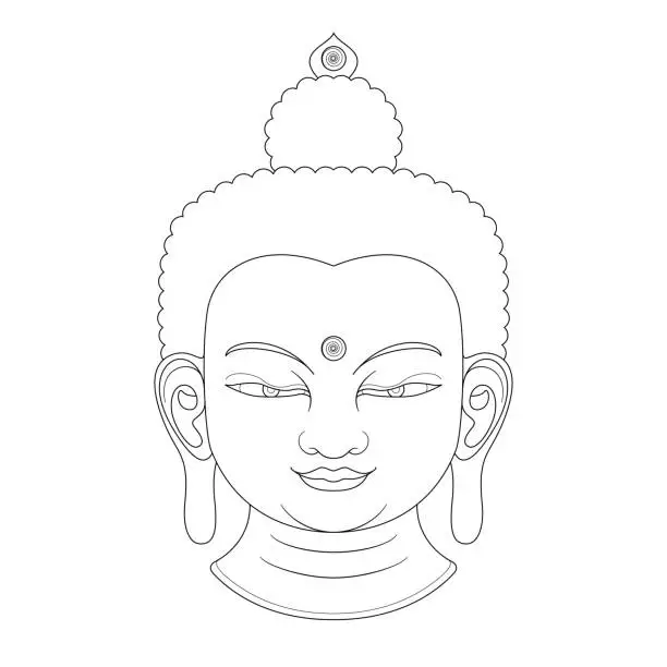 Vector illustration of Buddha Head n° 2 (Line Art)