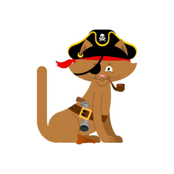istock Cat pirate. Home pet buccaneer. filibuster hat and smoking pipe. wooden leg. Vector illustration. 859004994