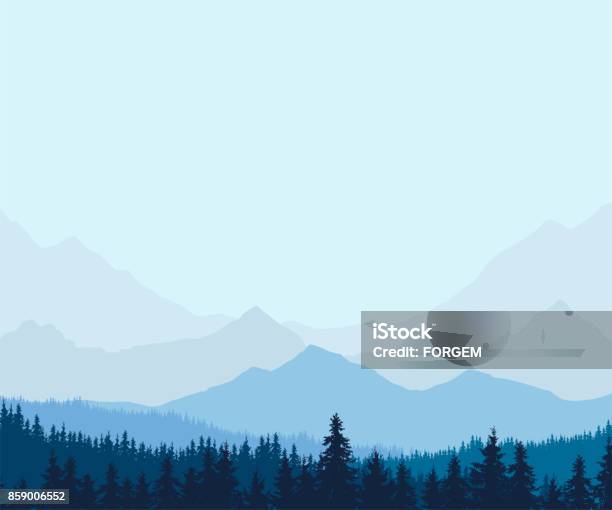 Panoramablick Über Winter Berg Landschaft Mit Wald Und Mit Platz Für Text Vektorillustration Stock Vektor Art und mehr Bilder von Berg