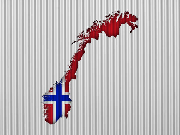 Map and flag of Norway on corrugated iron
