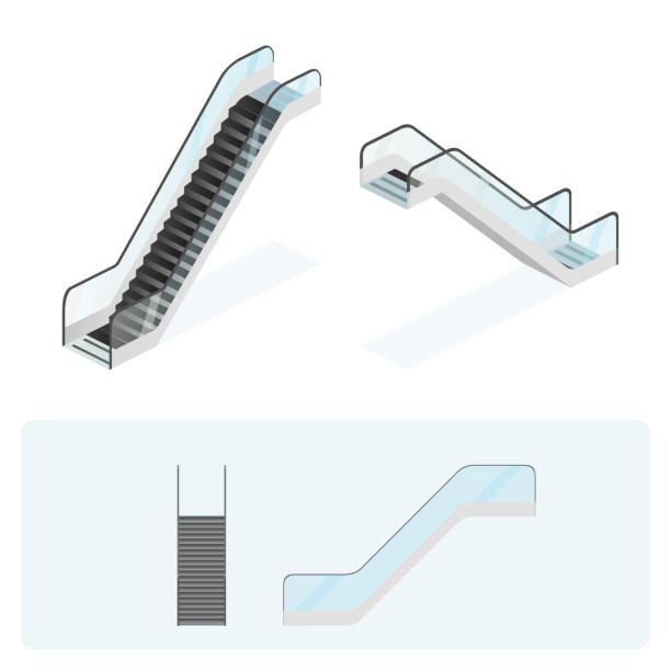 ilustraciones, imágenes clip art, dibujos animados e iconos de stock de escaleras mecánicas. ilustración de vector. - escalera mecánica