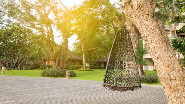 istock Wooden swing under the tree 1 859024176