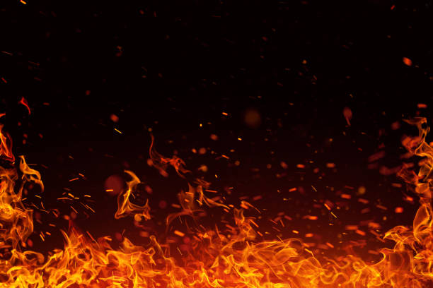 istock Blazing fire border isolated on black 859026296
