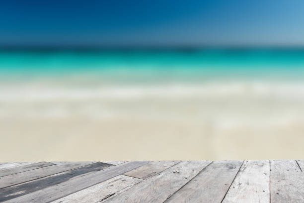 istock Wood floor on blue sea background 859029168
