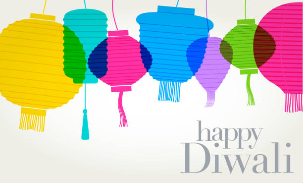 Happy Diwali Happy Diwali message with lanterns goddess lakshmi images stock illustrations