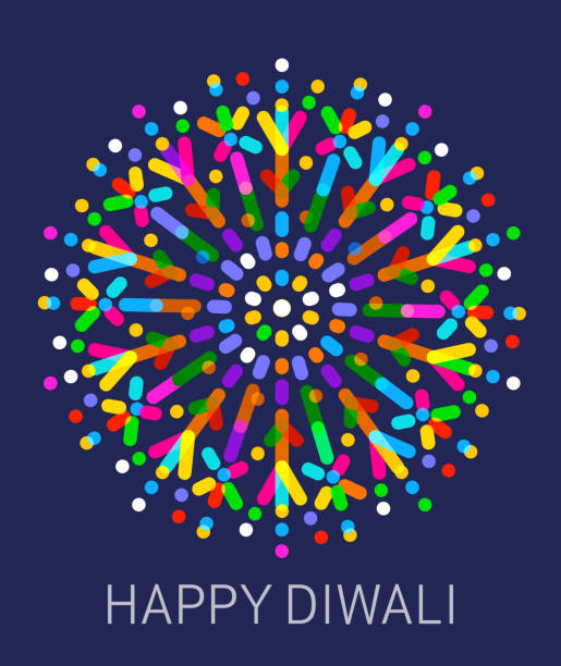 Happy Diwali Happy Diwali message with firework graphic goddess lakshmi images stock illustrations