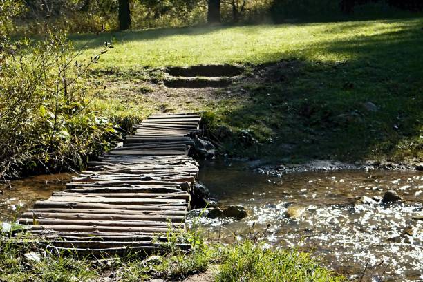 Ruzomberok - Cutkovska valley - walk through the valley with a small bridge over a mountain river in Cutkovska valley. Bridge, water, grass, shadows and stones