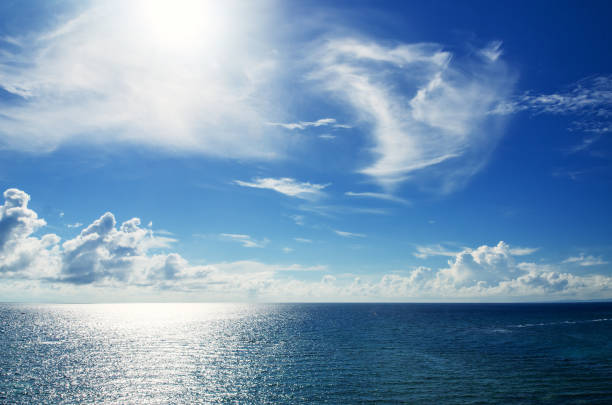 Tropical ocean and cloudy sky background