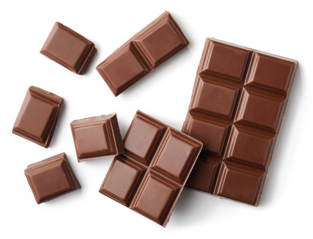 istock Milk chocolate pieces isolated on white background 859054688