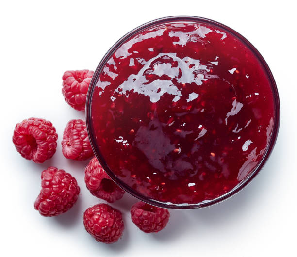 bowl of raspberry jam - marmelada imagens e fotografias de stock