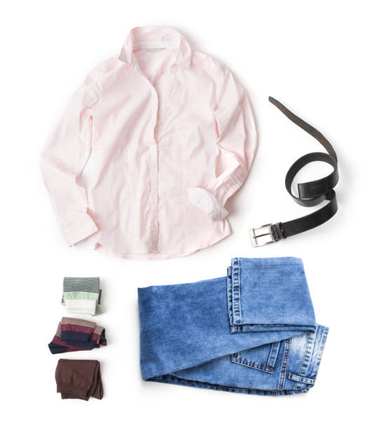 istock Shirt, jeans, and accessories on a white 859057312