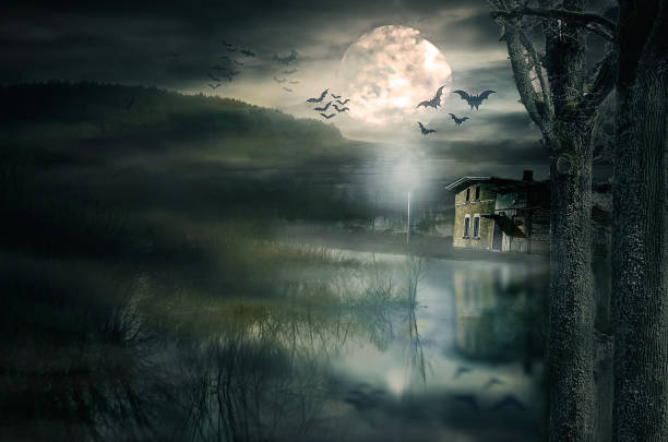 istock Halloween house with Moon and bats 859060704