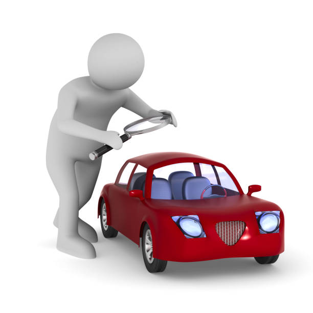 istock man studies red car on white background. Isolated 3d illustration 859060720
