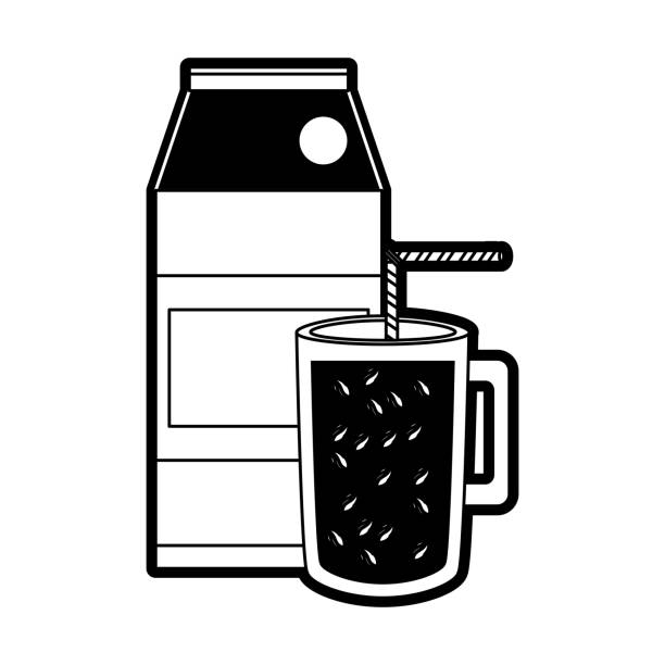 ilustraciones, imágenes clip art, dibujos animados e iconos de stock de ilustración de vector de cartón café y mlik de hielo - latté cafe macchiato cappuccino cocoa