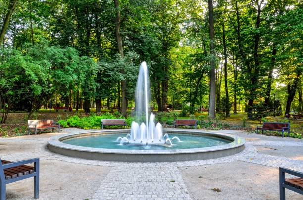 istock Nice fountain in the urban park. 859087228