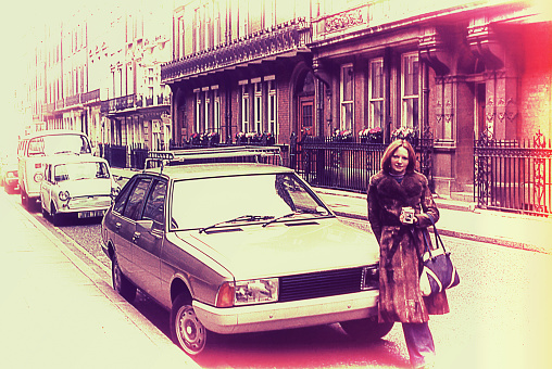 Vintage image from the seventies in the streets in London
