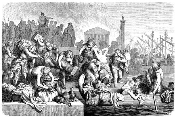 ilustrações de stock, clip art, desenhos animados e ícones de rome is sacked plundered looted by gaiseric and his fellow-vandals - ancient rome illustration and painting engraving engraved image