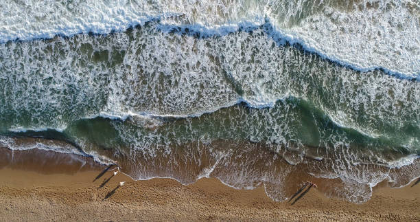 High angle view of people walking on the beach